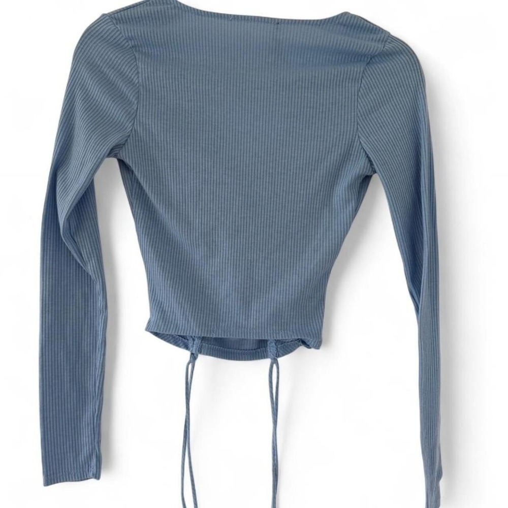 Fashion Nova Women's Fitted Ribbed Knit Crop Blue Top Long‎ Sleeve Size Small - Picture 4 of 4